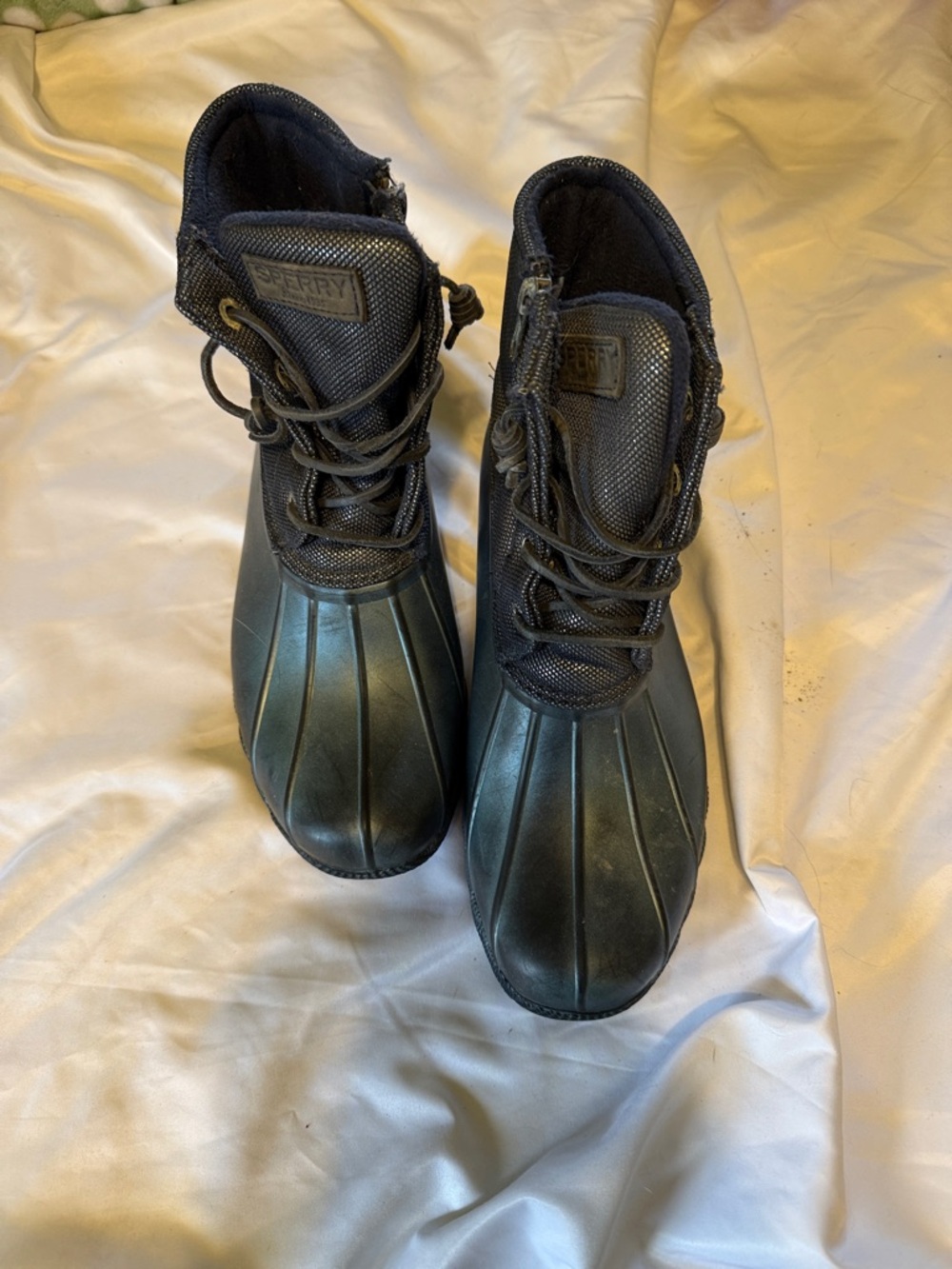 Sperry Black Waterproof Duck Boots with Lace-Up Front